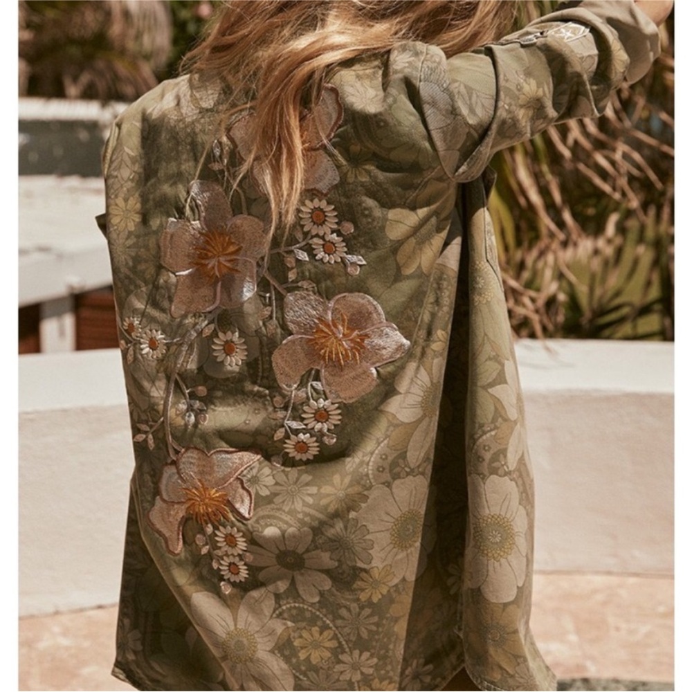 Spell Designs Eden Camo Floral Embroidered Green Jacket